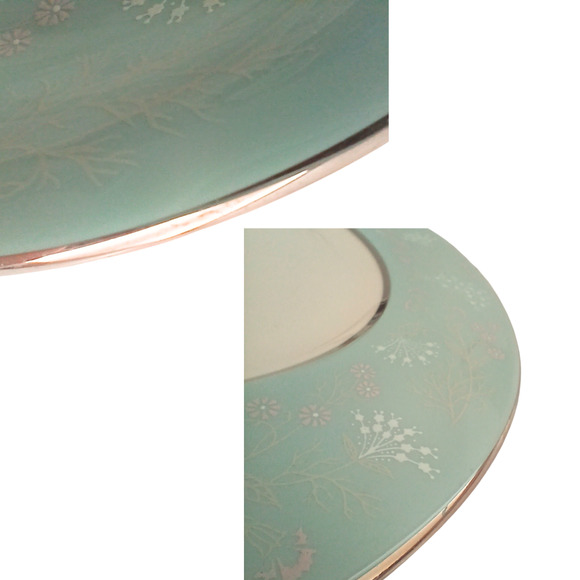 Castleton China “Corsage” Aqua Floral Dinnerware Set Of 5 Cup Plater Salad Bread - Picture 10 of 10